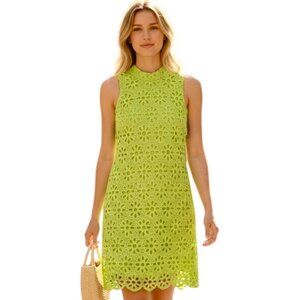 Robbie Bee Women's Mock Neck Sleeveless Tie Back Lime Lace Shift Dress Sz 4 NWT